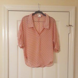 Women's Medium Pink Polka Dot Mid Sleeve Blouse